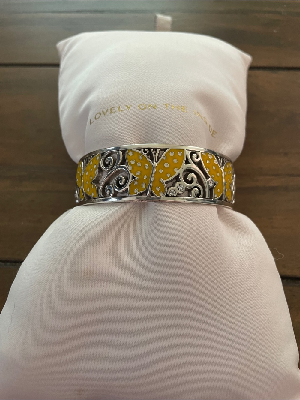 Brighton Retired Silver-Tone Enamel Daisy & Butterfly Bangle Bracelet